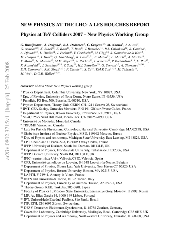 (PDF) New Physics at the LHC: A Les Houches Report