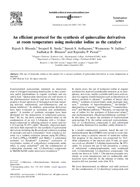 (PDF) An efficient protocol for the synthesis of quinoxaline ...