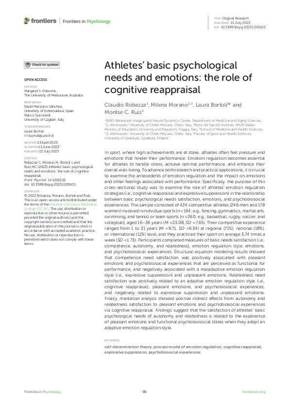 (PDF) Athletes’ basic psychological needs and emotions: the role of ...
