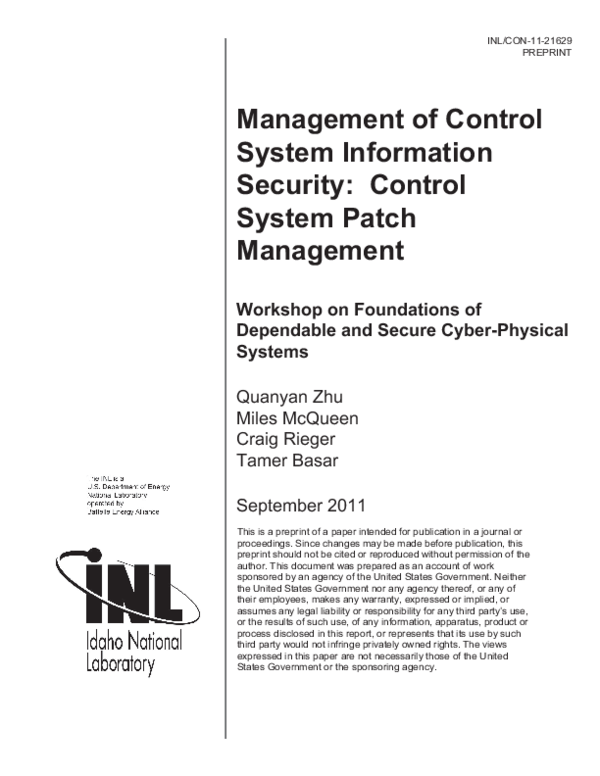 (PDF) Management of Control System Information SecurityI: Control ...