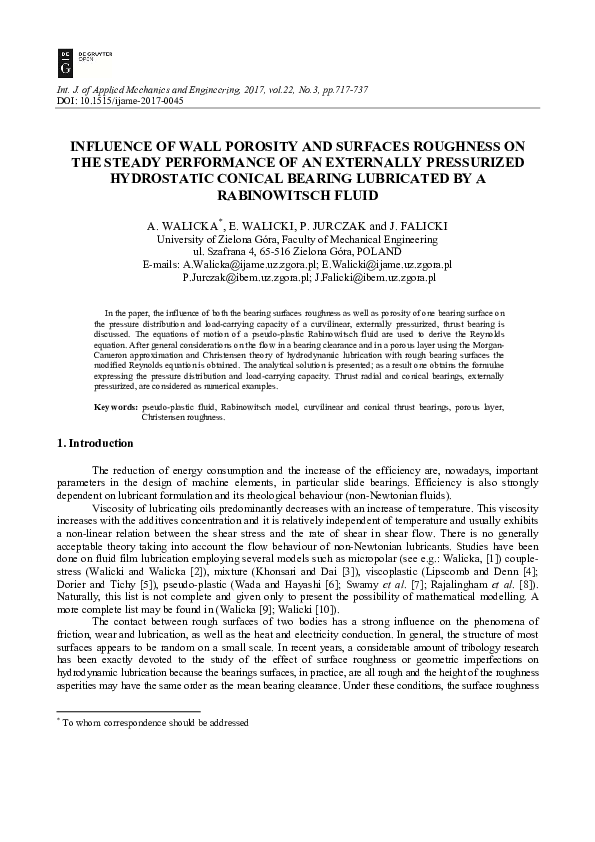 (PDF) Influence of Wall Porosity and Surfaces Roughness on the Steady ...