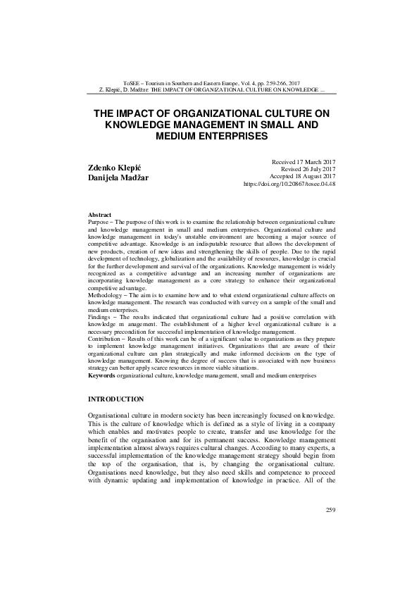 (PDF) The Impact of Organizational Culture on Knowledge Management in ...