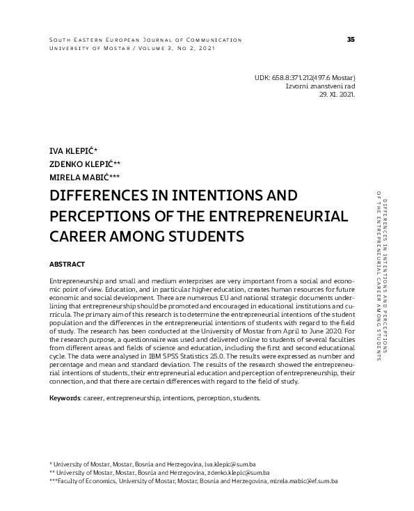 (PDF) Differences in Intentions and Perceptions of the Entrepreneurial ...