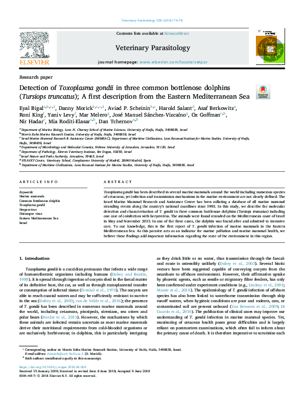 (PDF) Detection of Toxoplasma gondii in three common bottlenose ...