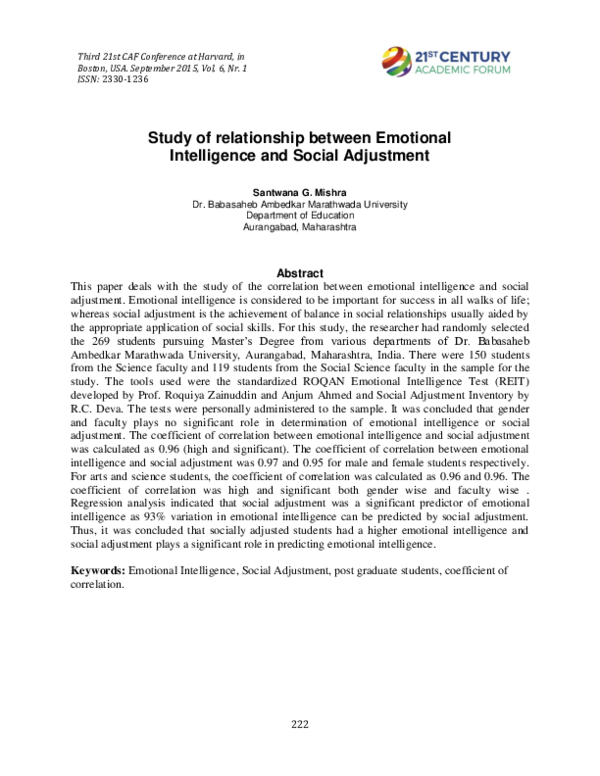 (PDF) Study of relationship between Emotional Intelligence and Social ...