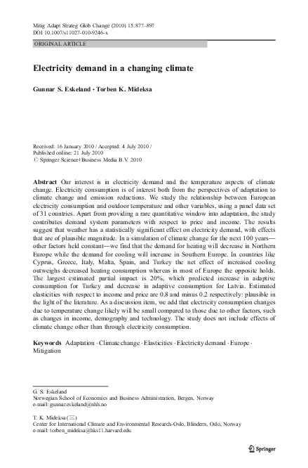 (PDF) Electricity demand in a changing climate