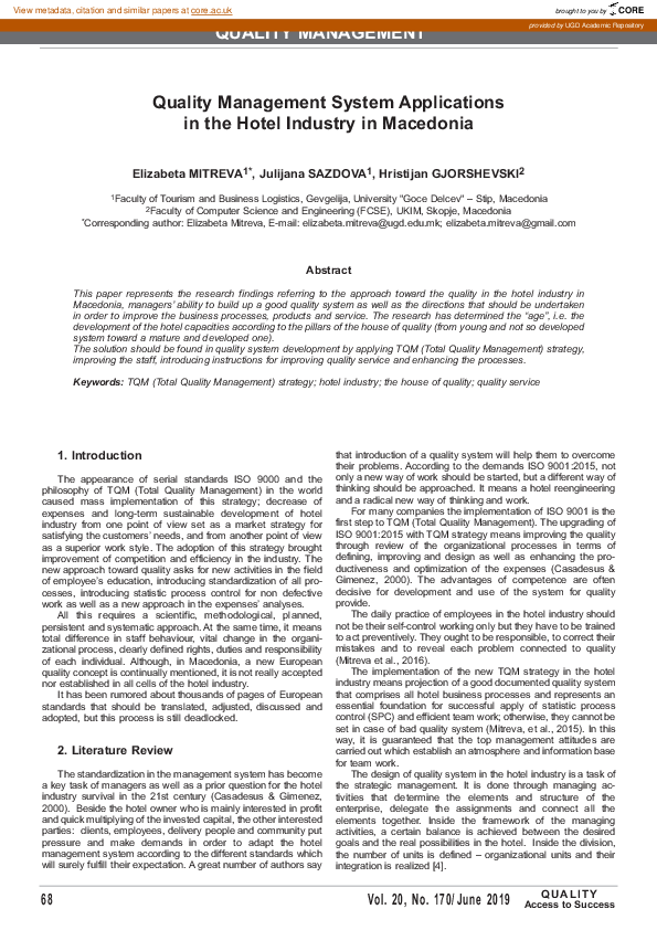(PDF) Quality management system applications in the hotel industry in ...