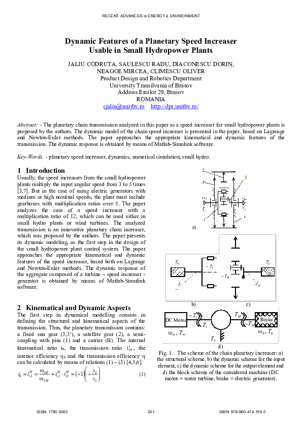 (PDF) Dynamic features of a planetary speed increaser usable in small ...