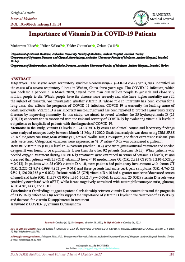 (PDF) Importance of Vitamin D in COVID-19 Patients