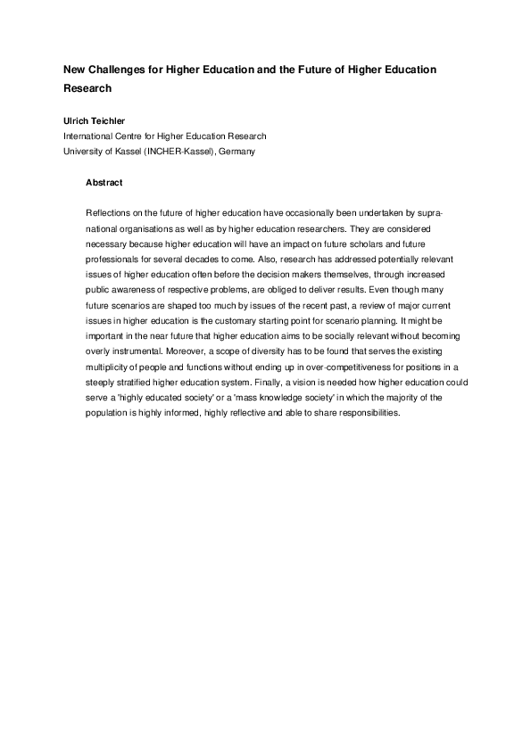 (PDF) New Challenges for Higher Education and the Future of Higher ...