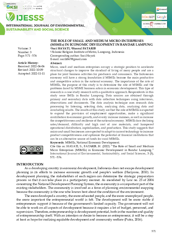 (PDF) The Role Of Small And Medium Micro Enterprises (Msmes) In ...