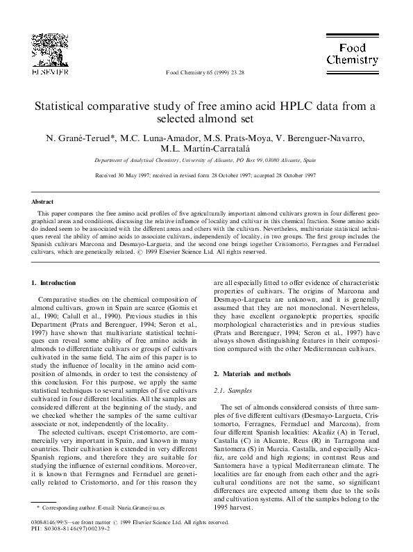 (PDF) Statistical comparative study of free amino acid HPLC data from a ...