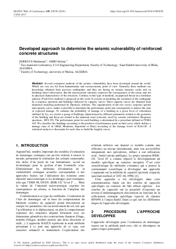(PDF) Developed approach to determine the seismic vulnerability of ...