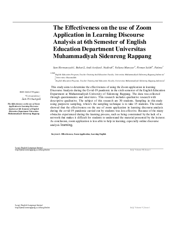 (PDF) The Effectiveness on the use of Zoom Application in Learning ...
