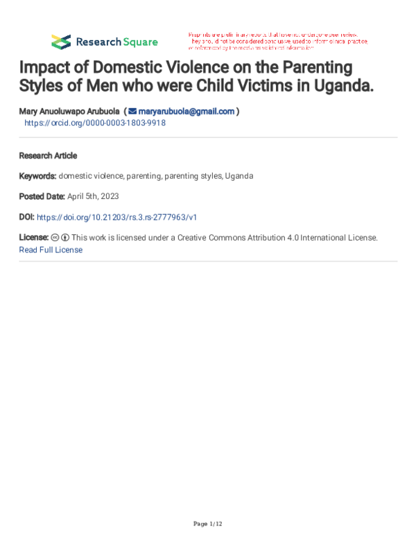 (PDF) Impact of Domestic Violence on the Parenting Styles of Men who ...
