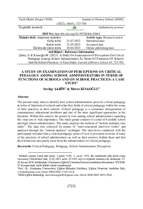 (PDF) A Study on Examination of Perceptions on Critical Pedagogy Among ...