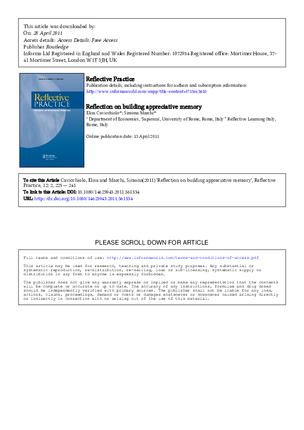 (PDF) Reflection on building appreciative memory