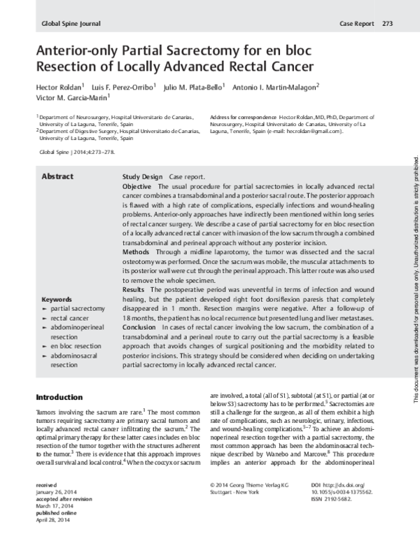 (PDF) Anterior-only Partial Sacrectomy for en bloc Resection of Locally ...