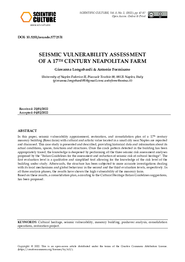 (PDF) Seismic Vulnerability Assessment of a 17TH Century Neapolitan Farm