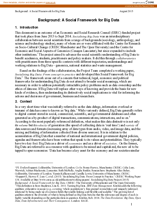 (PDF) Social Framework for Big Data: Ethical and Conceptual Insights
