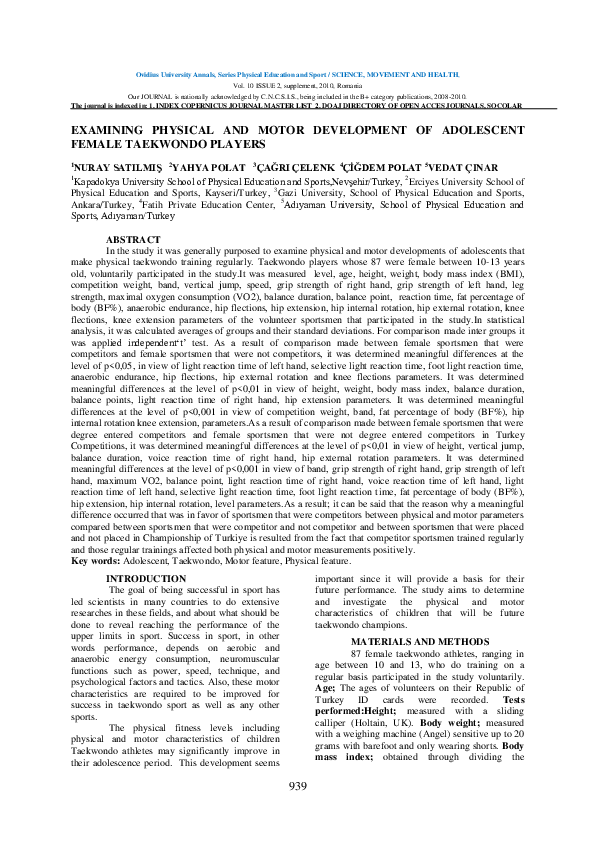 (PDF) Examining Physical and Motor Development of Adolescent Female ...
