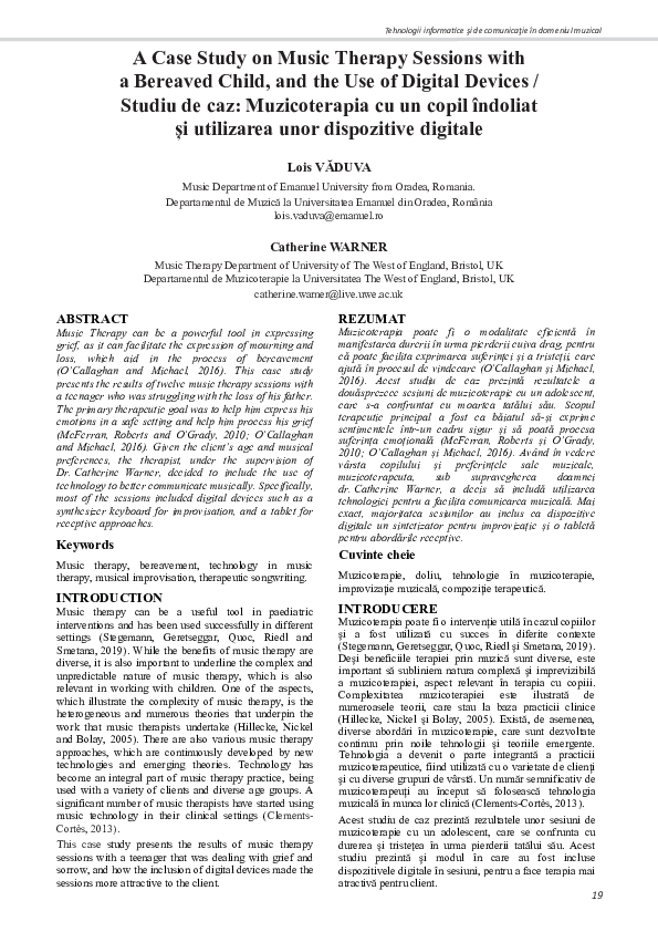 (PDF) A Case Study on Music Therapy Sessions with a Bereaved Child, and ...