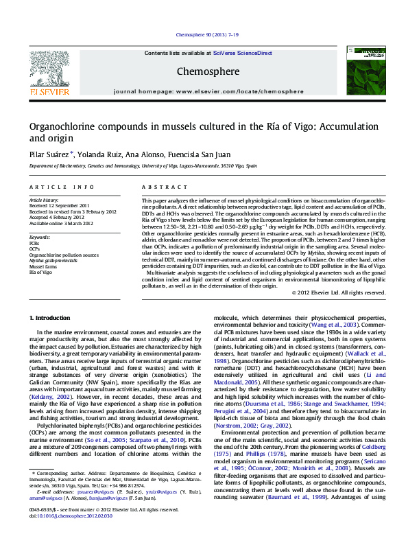 (PDF) Organochlorine compounds in mussels cultured in the Ría of Vigo ...