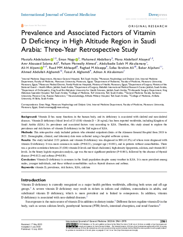 (PDF) Prevalence and Associated Factors of Vitamin D Deficiency in High ...