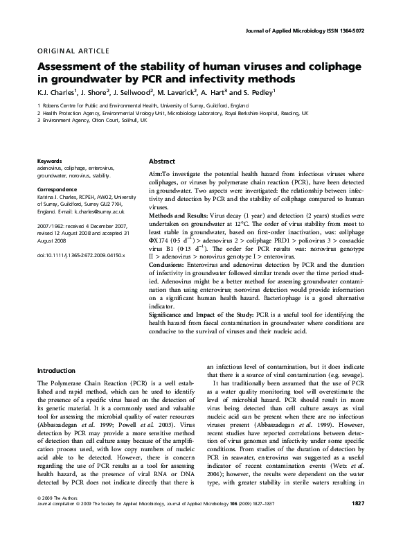(PDF) Assessment of the stability of human viruses and coliphage in ...