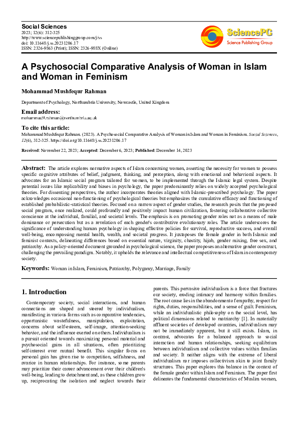(PDF) A Psychosocial Comparative Analysis of Woman in Islam and Woman ...
