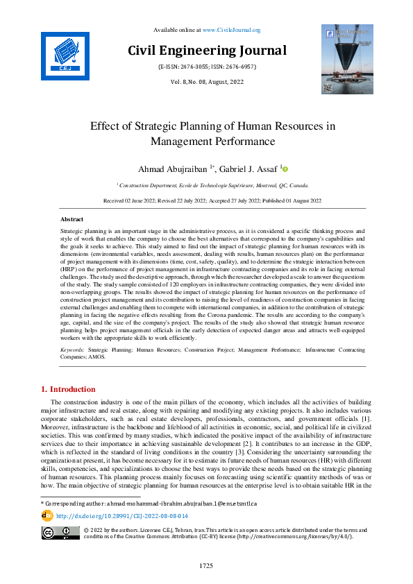 (PDF) Effect of Strategic Planning of Human Resources in Management ...