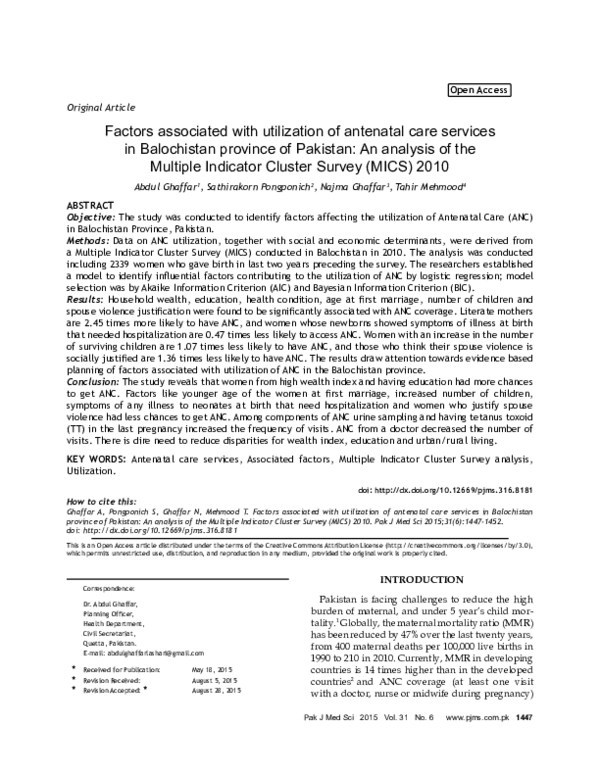 (PDF) Factors associated with the utilization of antenatal care ...