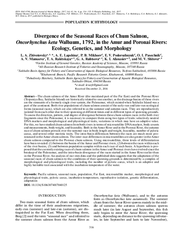 (PDF) Divergence of the seasonal races of chum salmon, Oncorhynchus ...