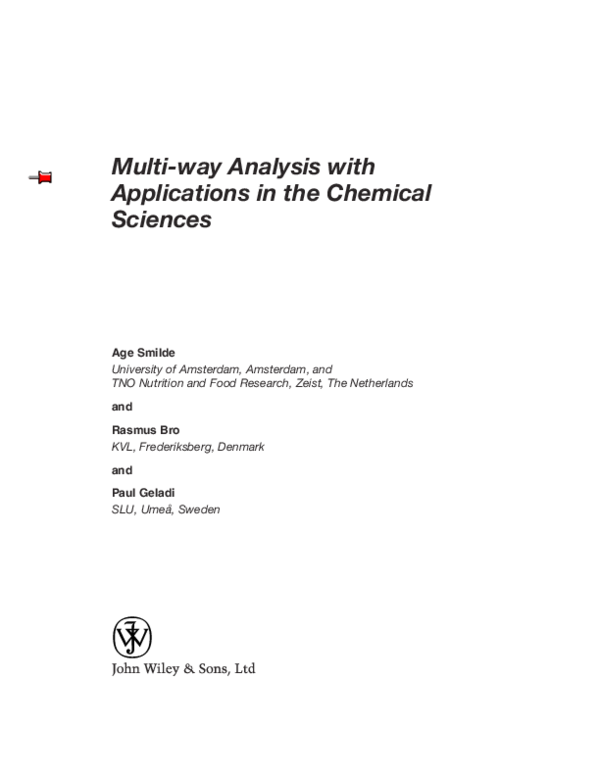 (PDF) Multi‐Way Analysis with Applications in the Chemical Sciences