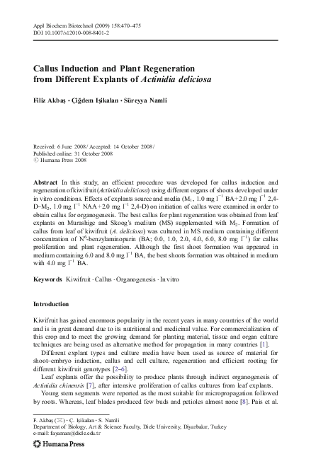 (PDF) Callus Induction and Plant Regeneration from Different Explants ...