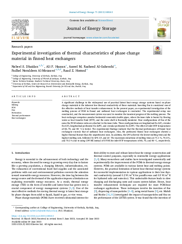 (PDF) Experimental investigation of thermal characteristics of phase ...