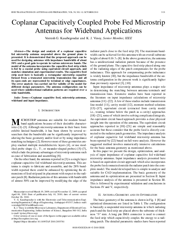 (PDF) Coplanar Capacitively Coupled Probe Fed Microstrip Antennas for ...
