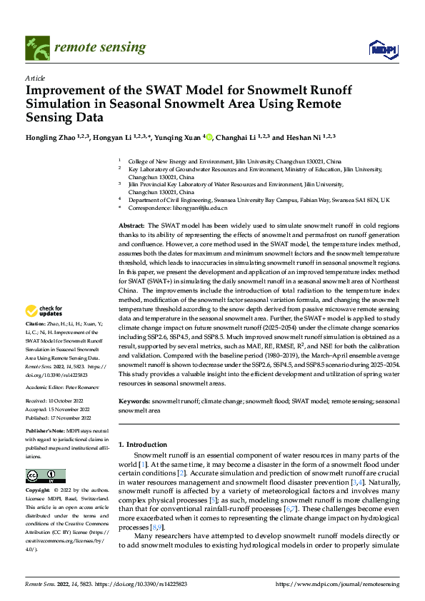 (PDF) Improvement of the SWAT Model for Snowmelt Runoff Simulation in ...