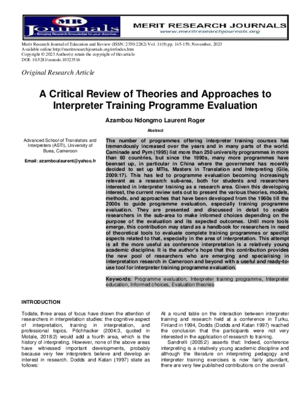 (PDF) A Critical Review of Theories and Approaches to Interpreter ...