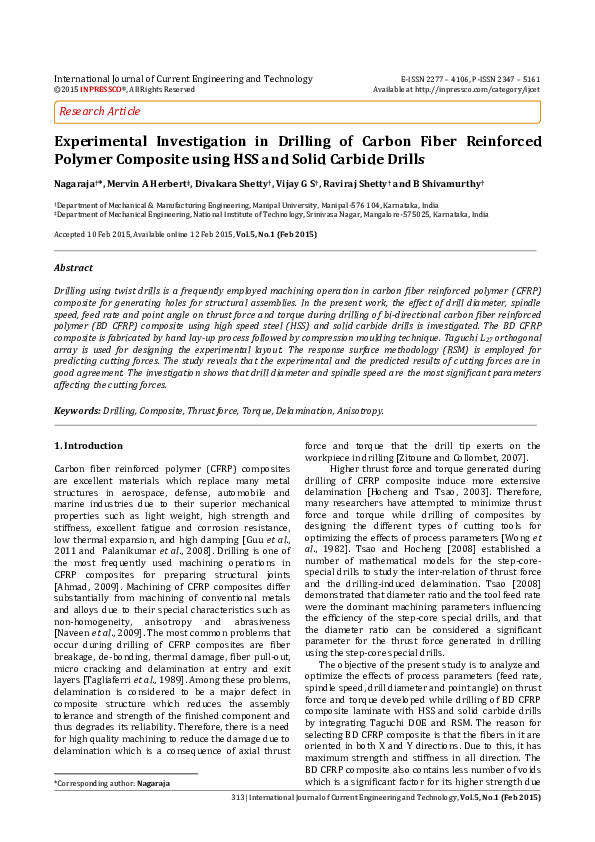 (PDF) Experimental Investigation in Drilling of Carbon Fiber Reinforced ...