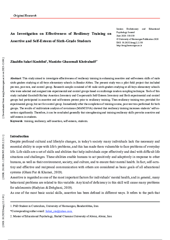 (PDF) An Investigation on Effectiveness of Resiliency Training on ...