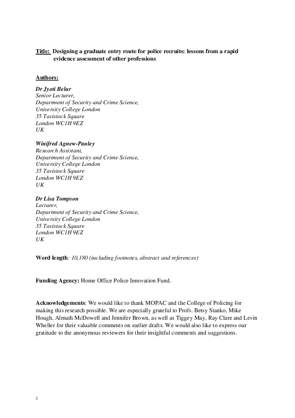 (PDF) Designing a graduate entry route for police recruits: lessons ...