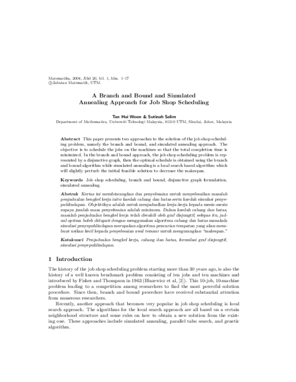 (PDF) A Branch and Bound and Simulated Annealing Approach for Job Shop ...