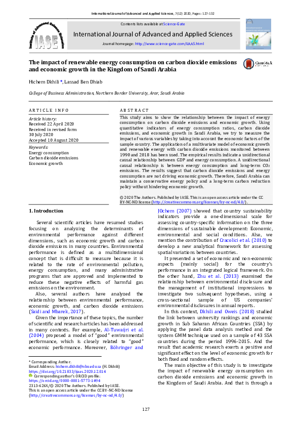 (PDF) The impact of renewable energy consumption on carbon dioxide ...