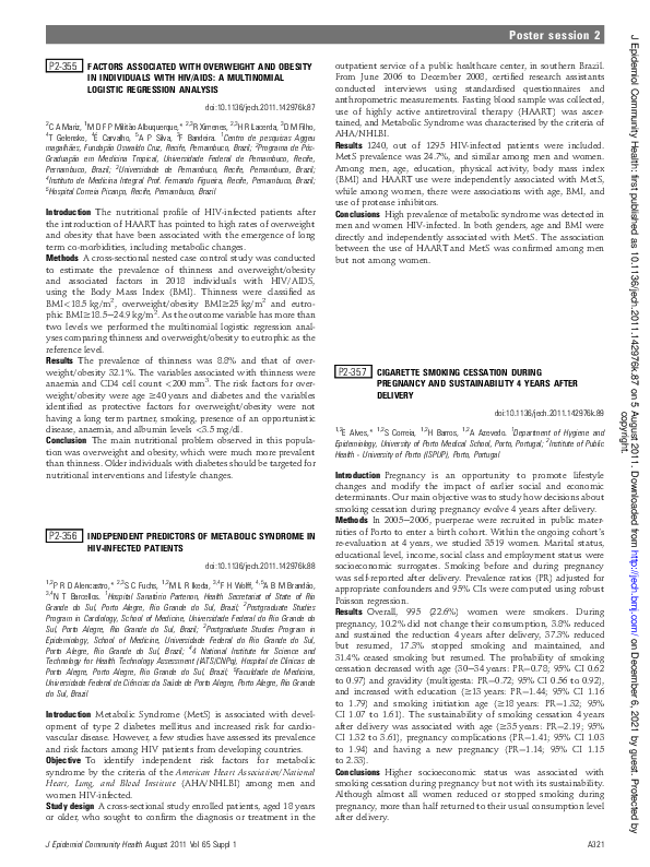 (PDF) P2-355 Factors associated with overweight and obesity in ...