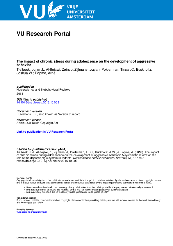 (PDF) The impact of chronic stress during adolescence on the ...