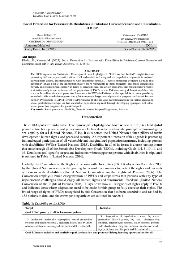 (PDF) Social Protection for Persons with Disabilities in Pakistan ...