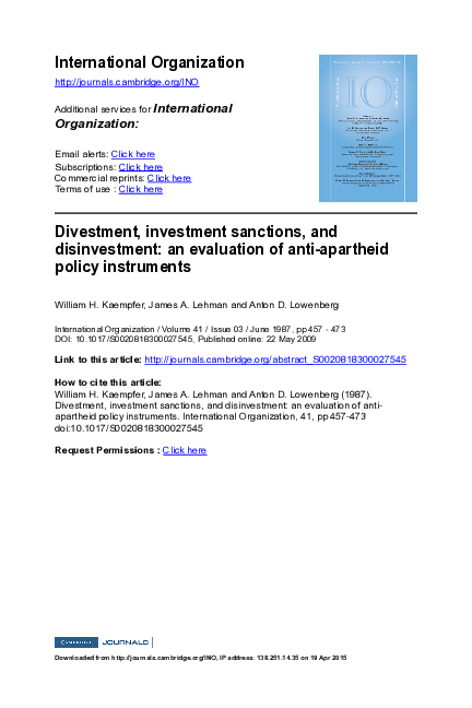 (PDF) Divestment, investment sanctions, and disinvestment: an ...