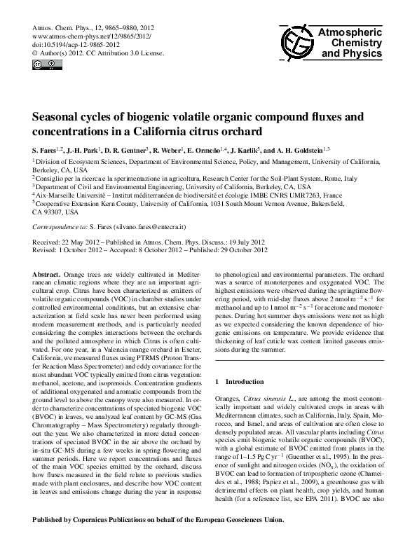 (PDF) Seasonal cycles of biogenic volatile organic compound fluxes and ...