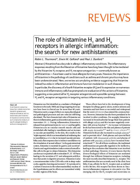 (PDF) The role of histamine H1 and H4 receptors in allergic ...